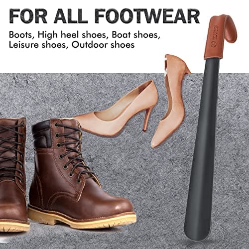 ZOMAKE Shoe Horn Long Handle for Seniors Men Women,Metal Long Shoehorn for Boots,16.5" Shoe Spoon Helper(Brown Handle) 7