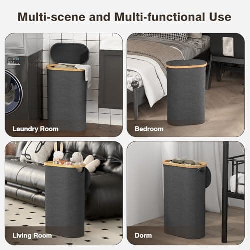 Slim Laundry Hamper with Lid, 60L Small Laundry Basket with Handles&Removable Bag, Thin Dirty Clothes Hampers for Laundry, Narrow Laundry Hampers for Bedroom Aesthetic, Dark Grey 7