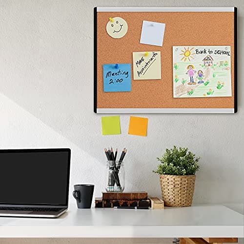 Amazon Basics Cork BulletinBoard, 23" x 17", Pin Board for Office & Home with Aluminum/Plastic Frame, 1 Pack 9