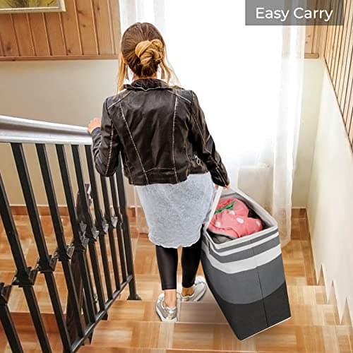 HomeHacks 2 Pack Large Laundry Baskets, Waterproof, Freestanding Laundry Hampers, Collapsible Clothes Hamper with Reinforced Handles in Laundry Room, College Dorm, Bathroom, Bedroom (Grey, 75Lx2) 7