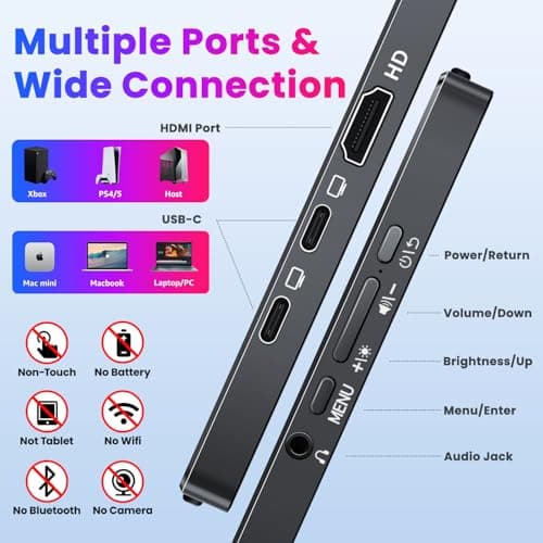 Upperizon Portable Monitor 15.6 inch 4K UHD 3840X2160 100% sRGB 60Hz HDR HDMI USB-C Travel Monitor for Laptop MacBook PC Surface PS5 Xbox, External Display with Full Cover & Speakers, VESA Compatible 5