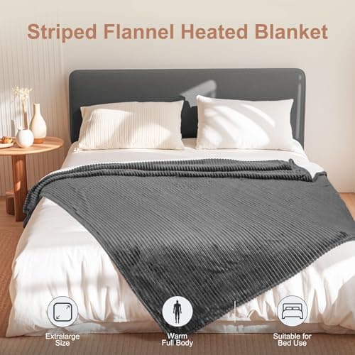Tefici Heated Electric Blanket Full Size 72"x84" 6 Levels Over-Heat Protection Fast Heating 1/3/6/9 Hours Auto-Off,Heating Blanket Full Size,Soft Flannel to Sherpa ETL&FCC Certified Grey 6