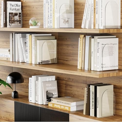 Lulonpon 4 Pieces Book Ends, Bookends, Books End for Shelves, Books End for Heavy Books, Clear Bookends, Acrylic Book Ends for School, Library,Desktop Organizer and Book Shelves 6