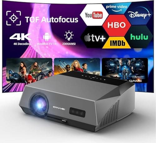 Smart LED 4K Projector Daylight HDR WiFi 6 Bluetooth DB Audio, 2300ANSI Daytime Movie Gaming Projectors 4K Ultra HD Home Theater Ceiling with Auto Focus Keystone Zoom Airplay USB Apps