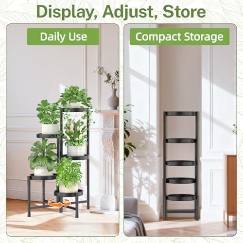 iDavosic.ly Plant Stand Indoor Outdoor, 5 Tier Corner Metal Flower Display Holder Shelf, Easy Assembly Folding Tall Orchid Rack for Patio Balcony Porch Garden Living Room House, Black 8