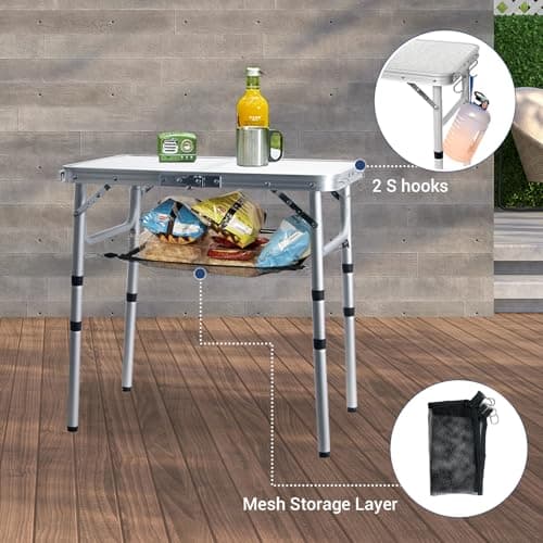 Byliable Small Folding Table 2FT Lightweight Portable Aluminum Camping Table for Picnic and Camping Mini Foldable with Adjustable Extended Height,Silver 6
