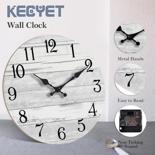 KECYET Wall Clock Battery Operated 8 Inch Gray Silent Non Ticking Country Rustic Design Vintage Retro Decorative for Bathroom Kitchen Bedroom 5