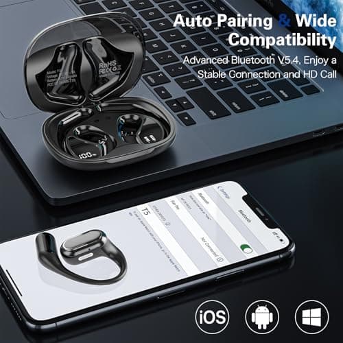 Byobyc Bluetooth 5.4 Headphones True Wireless Stereo Earbuds 40H Playtime LED Power Display Earphones with lPX5 Waterproof Open Ear Buds for Sporting, Working, Studying Black 5