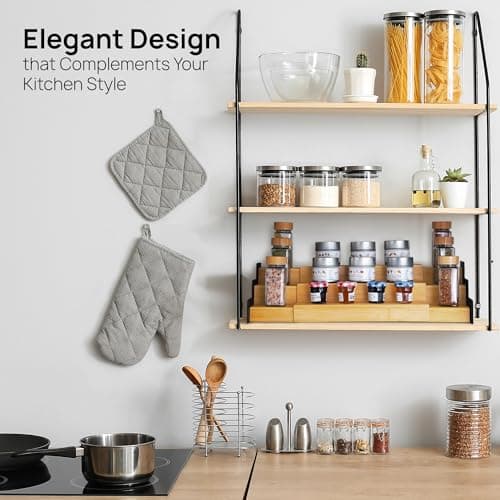Ibyx Premium 3-Tier Spice Rack Organizer for Cabinet - Expandable Bamboo Spice Storage - Non-Skid Countertop Step Spice Shelf - Great for Kitchen Cabinet, Countertop, Cupboard, Pantry (Natural) 6