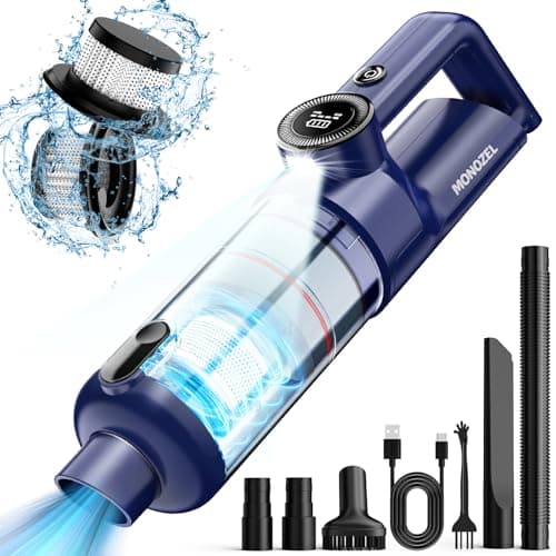 MONOZEL Handheld Vacuum Cordless - Car Vacuum Cleaner with Brushless Motor, 15000Pa Strong Suction, LED Light, Type C Cable, 2 Fliters, Portable Hand Vacuum for Home, Pet and Car