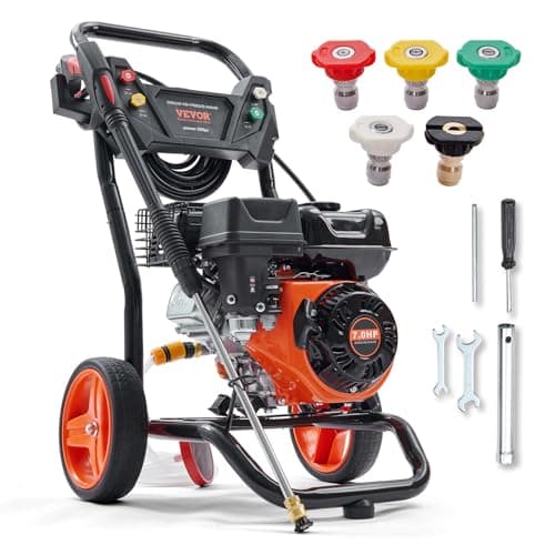 VEVOR Gas Powered Pressure Washer 3400 PSI 2.6 GPM, with Spray Gun and Extension Wand, 5 Quick Connect Nozzles, Copper Pump