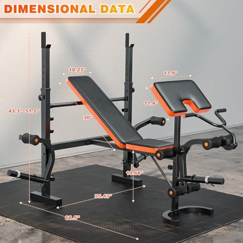 XDDIAS Bench Press, 6 IN 1 Olympic Weight Bench With Leg Extension, Curl and Squat Rack, 770LBS Multi Weight Benches for Home Gym, Workout Bench Flat Incline Lifting Bench for Strength Training 7