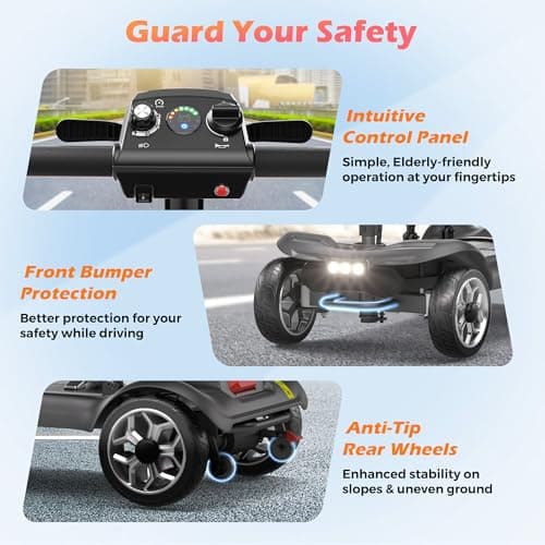 Lightweight Mobility Scooter for Adults & Seniors - Cruise & Airport Approved, 43lb Foldable Portable Motorized Scooters with Removable Lithium Battery for 12.4 Miles Travel, 300lb Capacity, Black 8