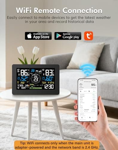 WiFi Weather Station Wireless Indoor Outdoor, Thermometer with Rain Gauge and Wind Speed/Direction, Large Display for Weather Forecast, Temperature, Humidity, Clock, Alarm, UV, Air Pressure, Black 3