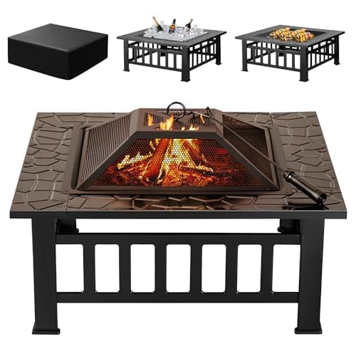 Devoko Outdoor Fire Pit, 32 Inch Firepit Table Metal Outdoor Fireplaces with Waterproof Cover for Outside Patio Camping (Black)