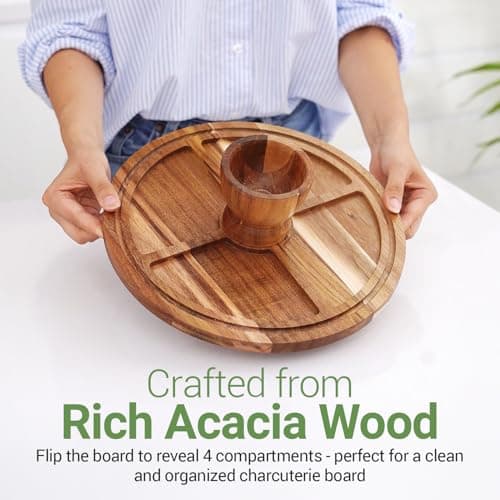 Linda’s Essentials Acacia Wood Cake Stand with Lid (Acrylic) 12 Inch Round Cake Holder Stand with 5 Bonus Cake Sheets, 2-in-1 Wooden Cake Stand with Dome & Charcuterie Board for Cheese, Cake Plate 5