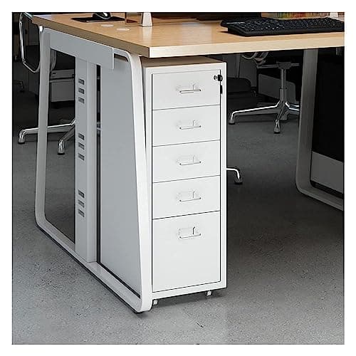 TUBBEK File Cabinet Slim with Lock, 5 Drawer Metal Mobile Filing Cabinet for Legal/Letter/A4 Size, Office Storage Cabinet File Organizer File Folders (Color : Gold)