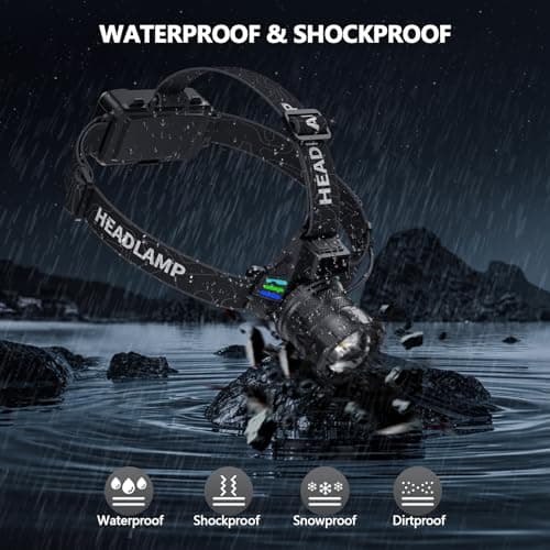 WWOAA Super Bright Headlamp Rechargeable 99000 High Lumens LED Head Lamp Battery Powered,12 Modes Waterproof Comfortable Headlight Zoomable Digital Display Headlamps for Hardhat Camping Hiking Fishing 7