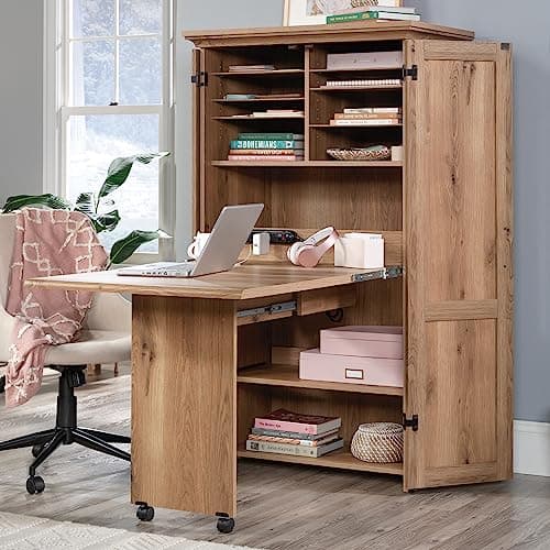 Sauder Miscellaneous Storage Craft & Sewing Armoire, Timber Oak Finish 9