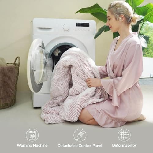 Templewet Heated Blanket Electric Blanket 50" x 60" - Cozy Soft Heated Throw with 5 Heating Levels & 3 Hours Auto Off,Machine Washable,ETL & FCC Certification(Frosty Pink) 7