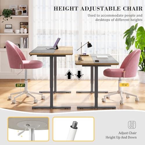 EnHomee Vanity Chair with Wheels, Comfy Office Chair with Back, Cute Desk Chair for Bedroom, Home Office, Makeup Room,Armless,Gentle Pink 5