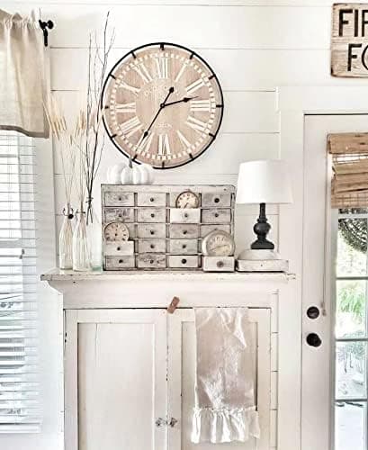 EMAX HOME 24 Inch Large Farmhouse Wall Clock, Rustic Antique Wood with Metal Circle and Large Engraved Numerals, Silent Battery Operated Wall Clock for Office Kitchen Bedroom Living Room 9