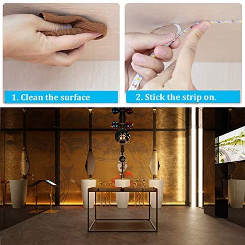 WOBANE Warm White LED Strip, Dimmable LED Light Strips with RF Remote and ETL Listed Adapter, 16.4ft Flexible Tape Lights for Kitchen,Under Cabinet,Bedroom, 3000K,300 LEDs Rope Light 5