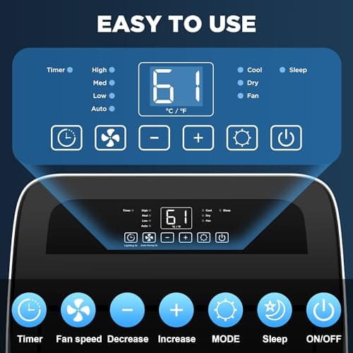 Humhold 14000 BTU Portable Air Conditioners with Remote Control, 3-in-1 Free Standing Cooling AC Unit with Fan & Dehumidifier, Cools Room up to 700 sq.ft, Smart/Sleep Mode,3 Speed,Auto Swing,24H Timer 8