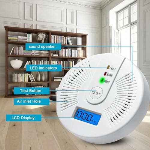 Carbon Monoxide Detectors,CO Detectors Battery Powered,2 Pack Carbon Monoxide CO Alarms with Light&Digital Display for Home,Bedroom,Kitchen,Office 7