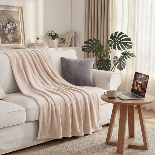 Westinghouse Heated Blanket Throw, Electric With 6 Heating Levels, 2-10 Hours Time Settings, Overheat Protection, Machine Washable, Flannel (50x60 Inches, Beige) 5