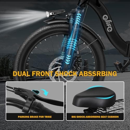 Qlife Triker Electric Bike, Peak 750W Brushless Motor Folding Trike Ebike, 468Wh Removable Battery, Step-Thru 3 Wheel Electric Bicycle, Up to 50 Miles, 20 Tire Tricycle for Adults Black 5