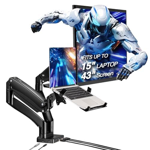 AVLT Dual 17”-43" Monitor Arm Desk Mount with 15" Laptop Tray and USB-C Docking Station, HDMI 4K60Hz, USB-A 5Gbps, Ethernet, 100W PD, Fits Two Flat/Curved Monitor - Black