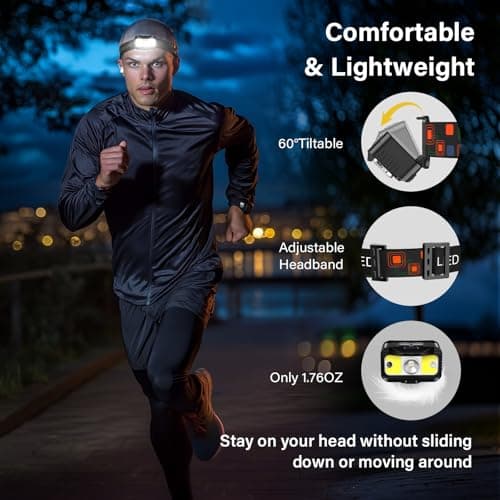 MIOISY Headlamp Rechargeable, Ultra Bright LED Head Lamp Flashlight with White Red Light, 2 Pack Motion Sensor Waterproof Headlight, 8 Modes Lights for Camping Fishing Running 5
