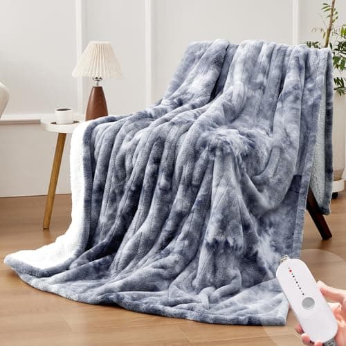 HYLEORY Electric Heated Throw Blanket 50''x60'' - Soft Thick Faux Fur Heating Blanket with 5 Heat Levels & Auto-Off 3 Hrs, Fluffy Flannel Warm Blankets for Winter Couch Bed,ETL Certification, Grey