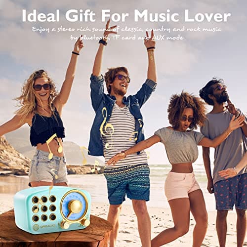Retro Bluetooth Speaker, Vintage Radio-Greadio FM Radio with Old Fashioned Classic Style, Strong Bass Enhancement, Loud Volume, Bluetooth 5.0 Wireless Connection, TF Card and MP3 Player (Blue) 6