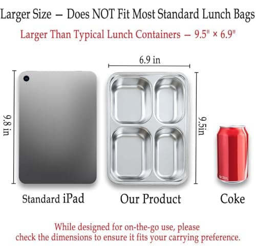 Stainless Steel Snack Containers with Lids - 3 Pack - Large 4-Compartments Bento Snack Boxes - Meal Prep Lunch Containers for Kids Adults - Divided Food Storage Container for School Home Travel 5