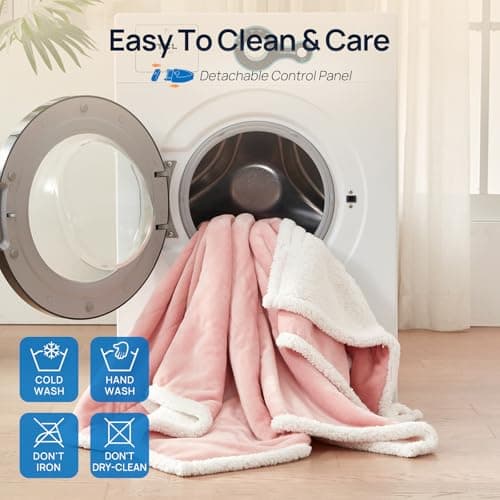 Westinghouse Electric Snuggle Throw Blankets with Foot Pocket, Wearable Heated Blanket with Sleeves, 6 Heating Levels & 2 to 10 Hours Heating Time Settings, 50 * 70"+18", Pink 9