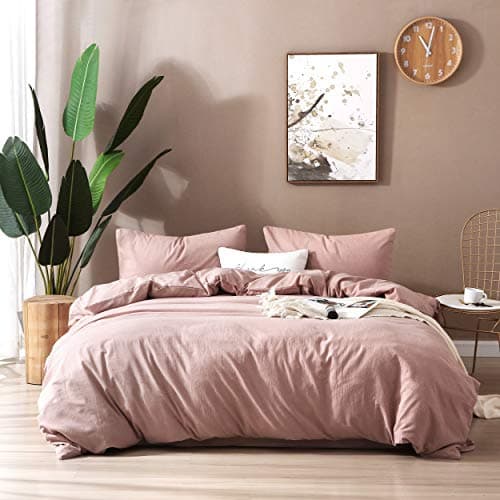 F.Y.Dreams 100% Washed Cotton Duvet Cover for Weighted Blanket 48x72 inches with 16 Ties, Zipper on Long Side/Dust Pink/Just Duvet Cover