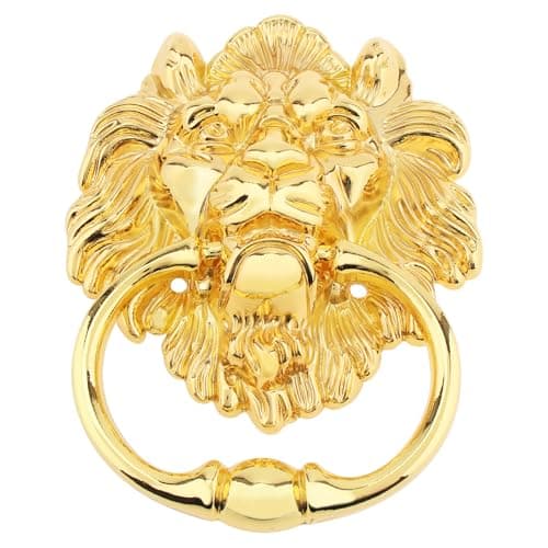 HOJLKLD 6 Inch Lion Head Knocker, Classical Decorative Front Door Knocker Pull Handle with Mounting Screws (1, Gold) 5