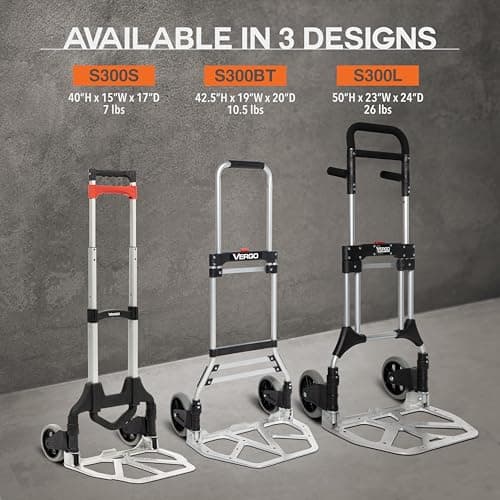 Vergo 100 Ibs Capacity Folding Hand Truck Dolly – Lightweight Aluminum Frame Dolly Cart with 40" Telescoping Handle, Compact Hand Cart with 5” Rubber Wheels - Ideal for Personal Use (S300S) 7