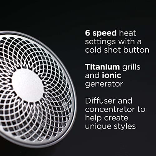 RUSK PRO Speed Titanium Hair Dryer, Ionic Generator Eliminates Frizz, Powerful AC Motor with 6 Speed and Heat Settings for Fast Styling, Plus Diffuser and Concentrator for Unique Styles 7