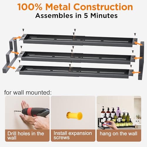 3-Tier Spice Rack Organizer for Kitchen Cabinet or Pantry, 16"-29" Expandable Spice Organization Shelf, Seasoning Organizer, Metal Display Shelf, Slip-Resistant Design for Jars and Bottles, Black 7