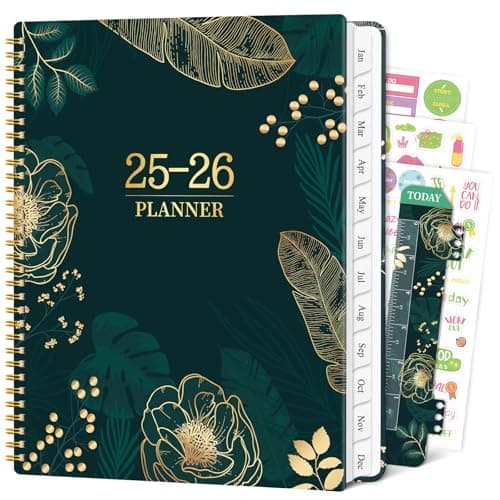 2025-2026 Planner Weekly and Monthly, Jul 2025 - Jun 2026, 8.5" x 11" Academic Planner with Tabs, Large Hardcover Agenda Planners with Spiral Binding, Green