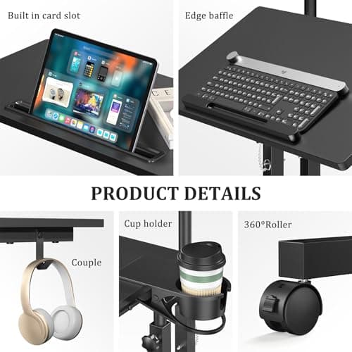 Enayplon Small Standing Desk with Wheels, Mobile Stand Up Desk, Portable Standing Table on Wheels for Walking Pad, Rolling Computer Desk Adjustable Height, Tall Table 8