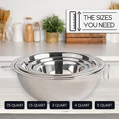 WHYSKO Meal Prep Stainless Steel Mixing Bowl (5-Piece Set) Home, Refrigerator, and Kitchen Food Storage Organizers | Ecofriendly, Heavy Duty, No Lids 6