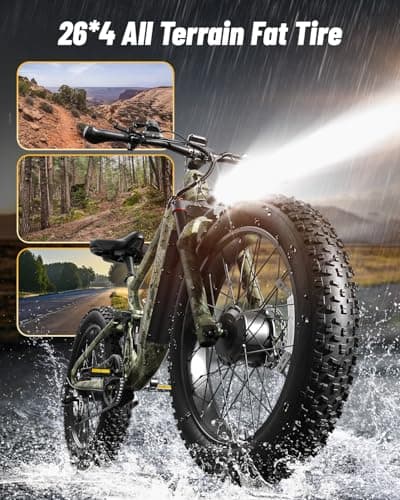 PUCKIPUPPY Dual Motor Electric Bike for Adults 1600W, 48V 20AH Battery with Torque Sensor, Full Suspension, 26" Fat Tire, 28MPH, 80 Mile Range, 8 Speed Mountain Electric Bicycle, Golden Retriever Pro 7