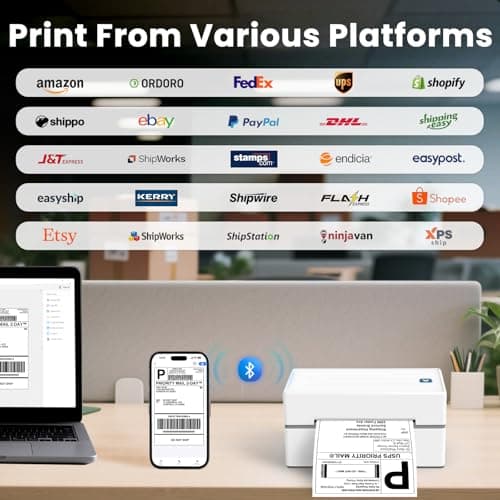 Anycash Bluetooth Thermal Label Printer, Wireless 4x6 Shipping Label Printers for Small Business, Compatible with Android&iOS and Windows, Address Label Printer for Amazon, Ebay, Shopify, Etsy, USPS 5
