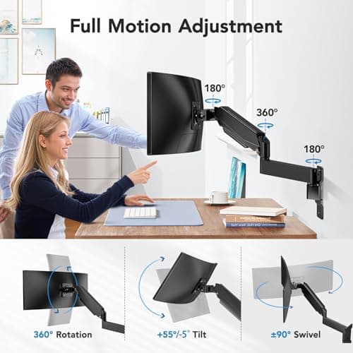 HUANUO 49 inch Ultrawide Monitor Wall Mount, Heavy Duty Screen Arm with Premium Aluminum, Supports up to 44 lbs, Wall Mount Monitor Arm for Height Adjustment, Tilt, Swivel, Rotate 6