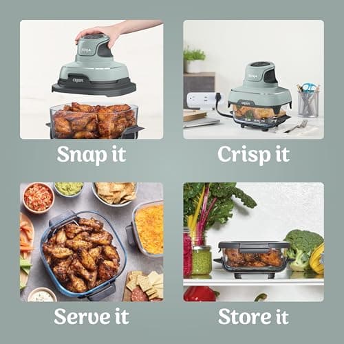 Ninja Crispi 4-in-1 Glass Air Fryer | 450°F | Non-Toxic | 4QT & 6-Cup Glass Containers w/Lids | Microwave, Freezer, Dishwasher Safe | Max Crisp, Air Fry, Bake, Recrisp | Green | FN101SG 7