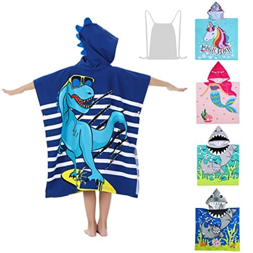 Athaelay Dinosaur Beach Towel with Hood for 3-10 Years Boys and Girls Hooded Towels Bath Robe for Kids